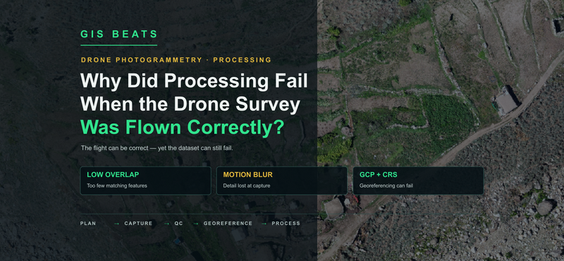 Why did the processing fail when the drone survey was flown correctly?