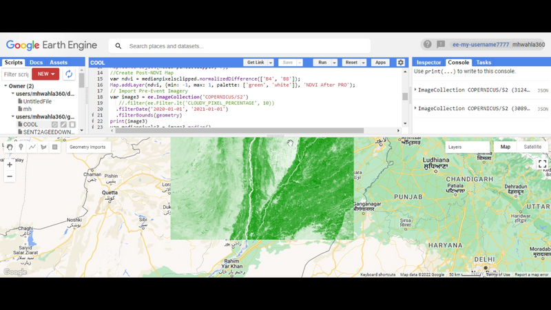 Mapping Multan NDVI Timeseries using Google Earth Engine JavaScript API